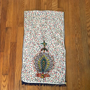 Vintage Ostinelli 100% Silk Scarf White Bold Colors Fringe